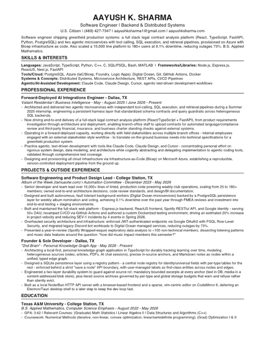 First page of my résumé